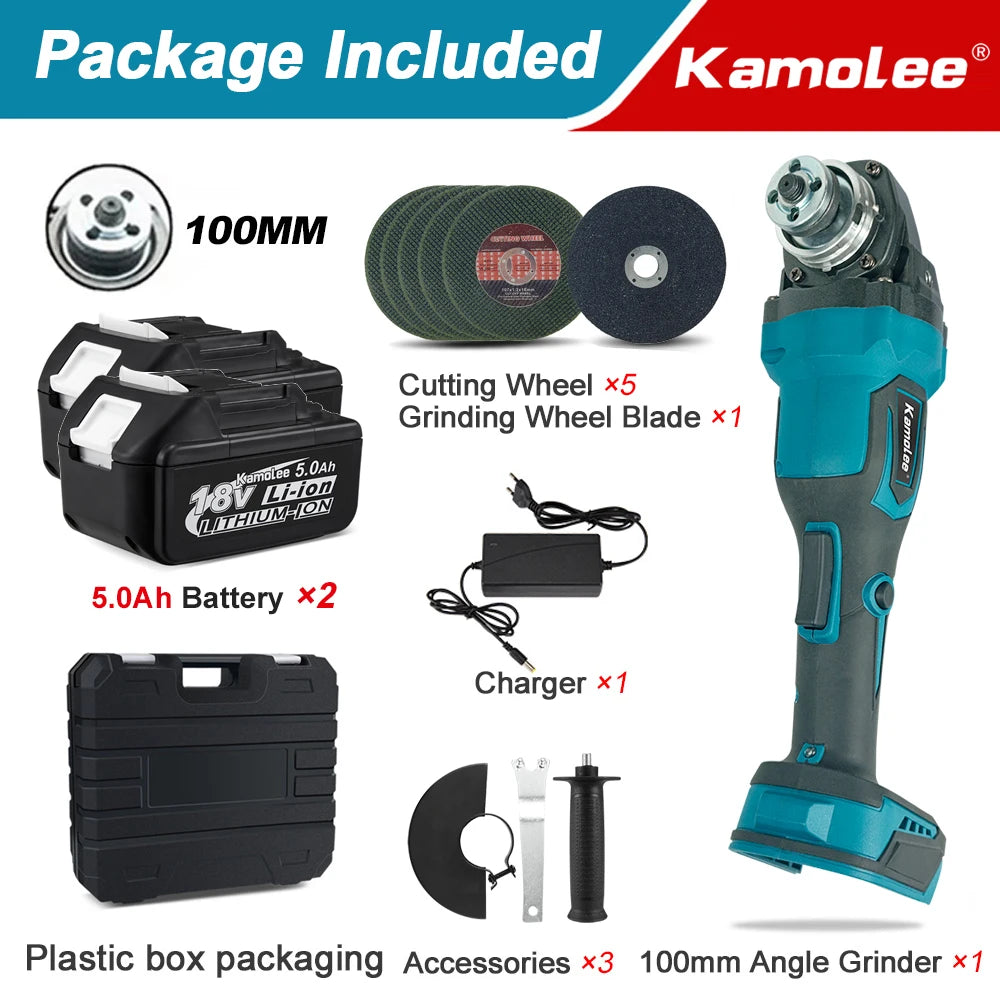 Kamolee M10 100MM 18500RPM Brushless Cordless Angle Grinder 3 Speed Cutting Power Tools Apply to 18V 21V Battery