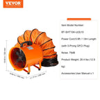 VEVOR Portable Ventilator 12 inch Cylinder Fan with 33/16.4ft Hose 585W 3198CFM Industrial Utility Blower for Sucking Dust Smoke