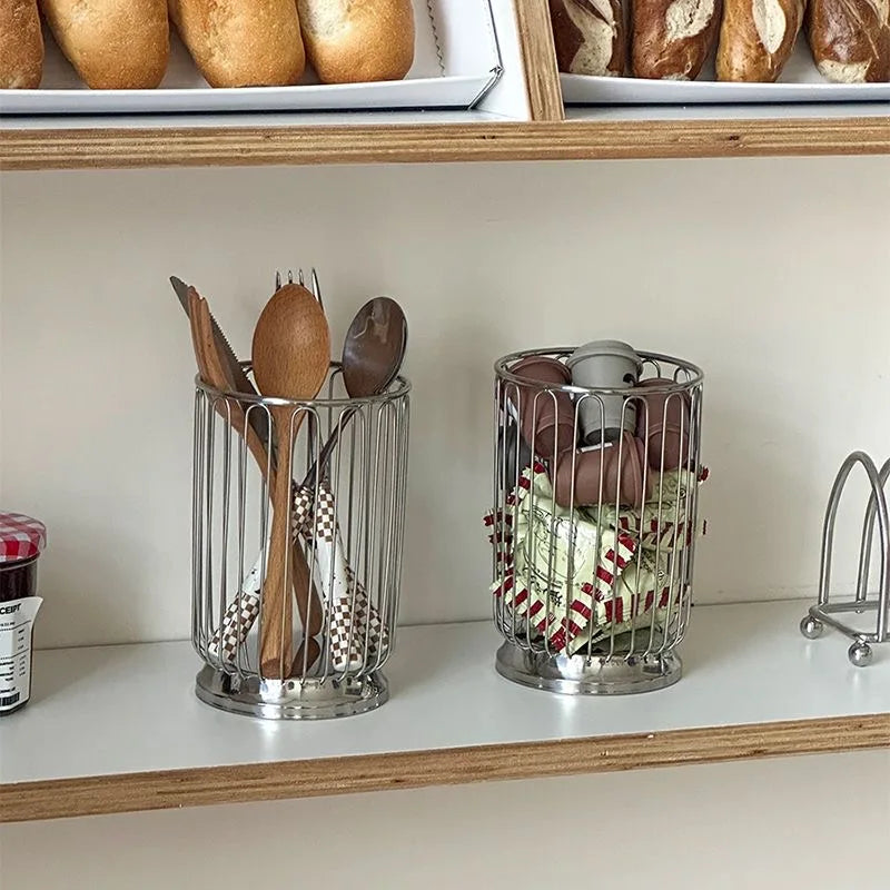 Stainless Steel Utensil Holder Kitchen Countertop Organizer, Cutlery Drainer Storage Drying Rack, Makeup Brush Storage Rack