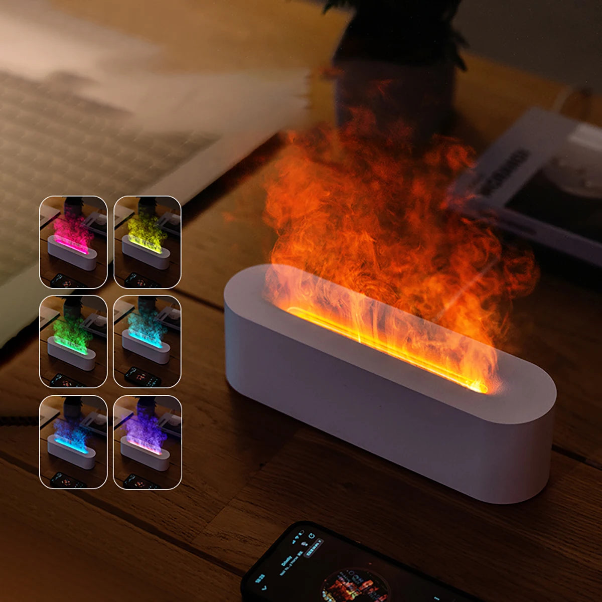 Newest RGB Flame Aroma Diffuser Humidifier USB Desktop Simulation Ligh