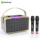 Portable wireless speaker with 2 microphones, karaoke machine,40W high volume,knob buttons,RGB lights,supports BT,USB,AUX,TF,MIC