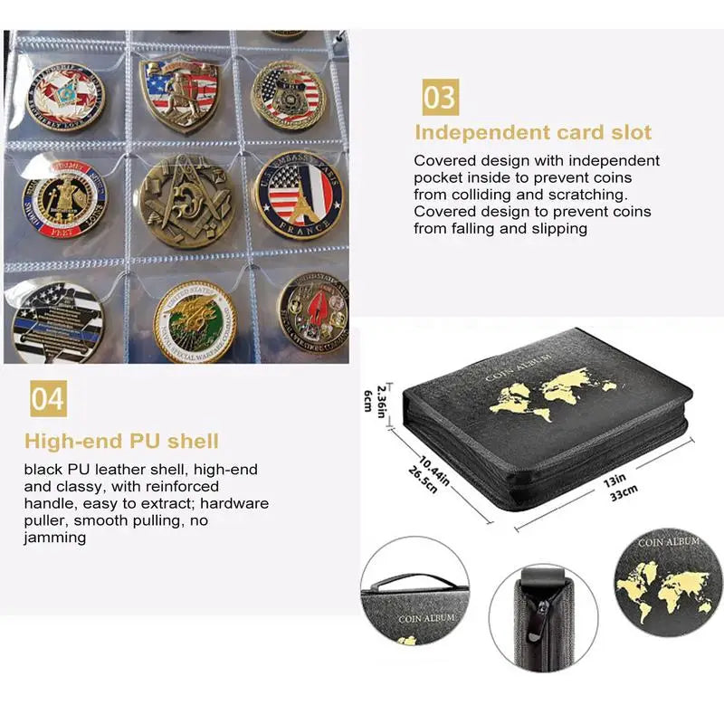 Portable Coin Collection Set 200 Coins 30 Paper Money Panels PVC Transparent Philatelic Book Album With Zipper Protection