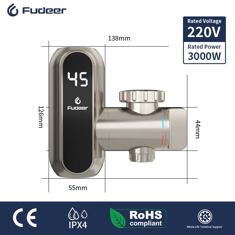 Fudeer Kitchen Instant Eectric Water Heater Tap Hot Water Faucet Heater Cold Heating Faucet Tankless Instantaneous Water Heater