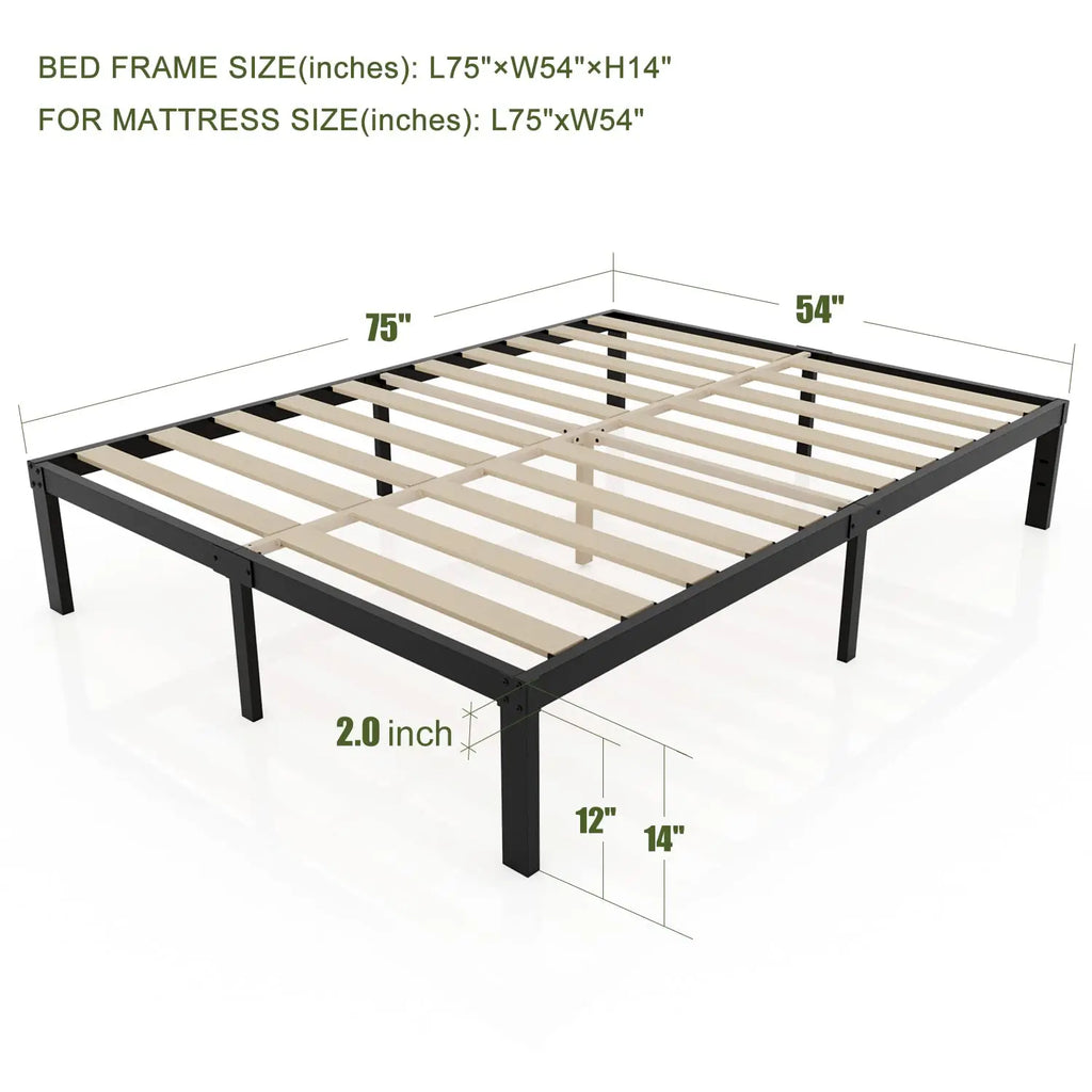 DDPNKL 3500lbs Heavy Duty,14 Inch Steel & Wooden Slat Support Reinforced Platform Bed Frame,Mattress Foundation/Easy Assembly