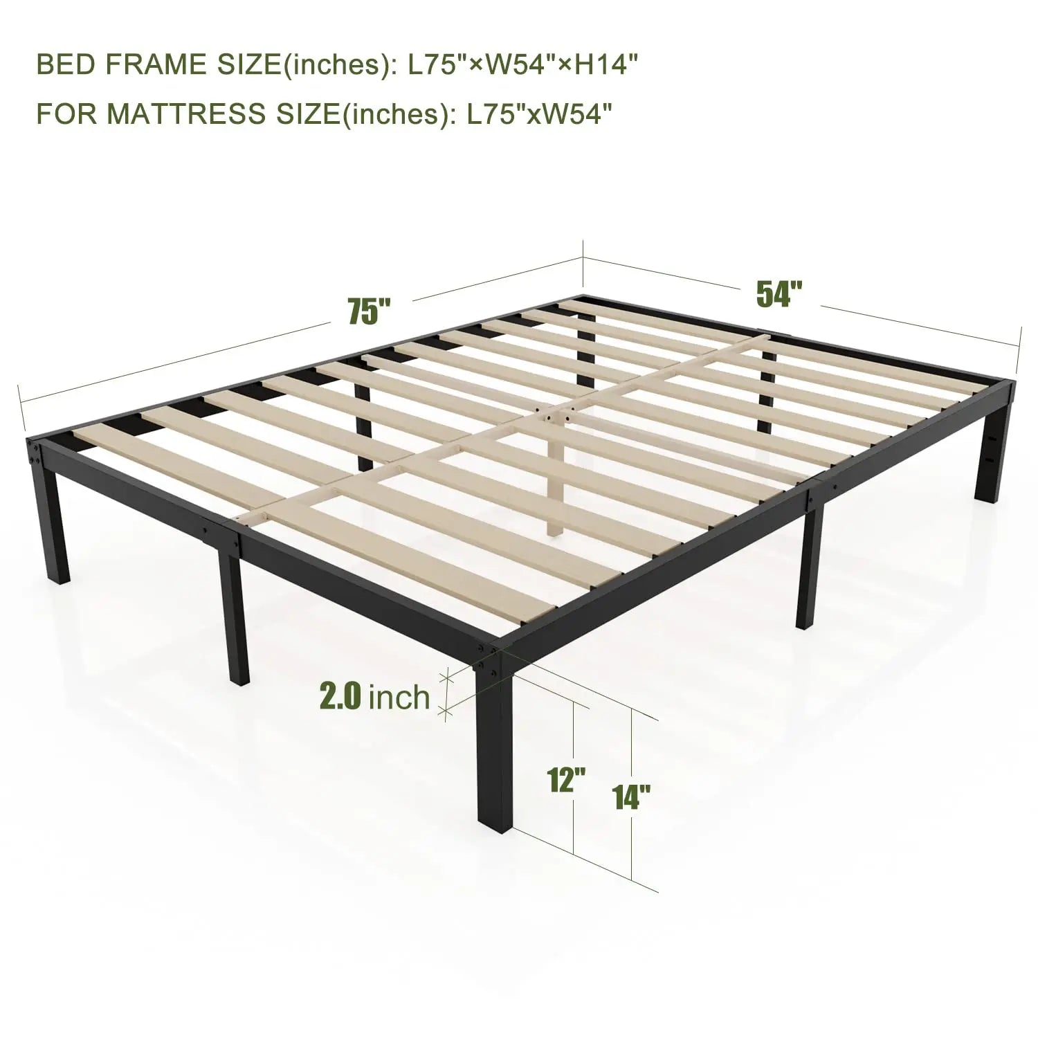 DDPNKL 3500lbs Heavy Duty,14 Inch Steel & Wooden Slat Support Reinforced Platform Bed Frame,Mattress Foundation/Easy Assembly