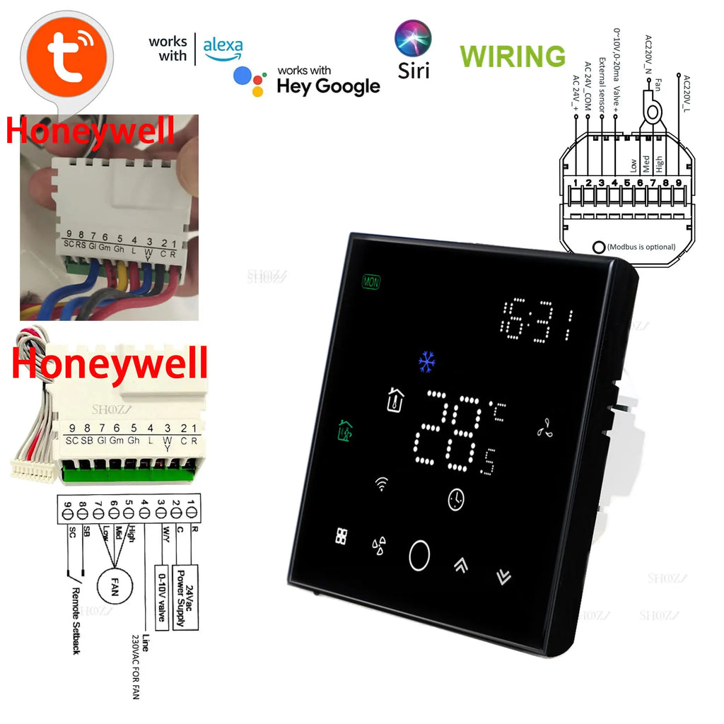 TUYA WiFi Smart Thermostat Replaceable 24V  0~10V Compatible With Honeywell Control 3-Speed Wireless Fan Controller Support