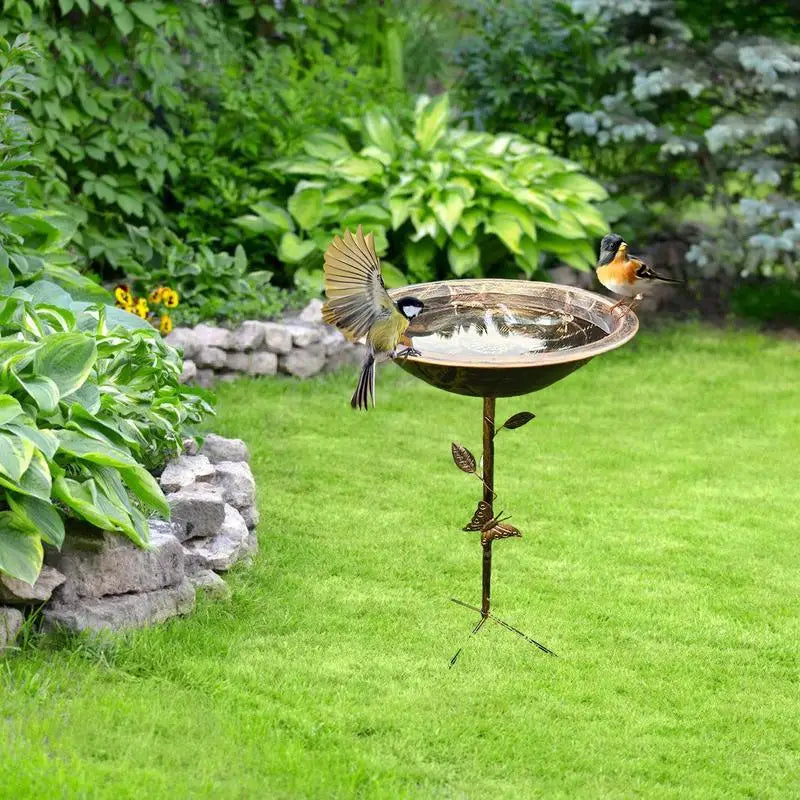 Metal Bird Bath Vintage Iron Tray Bird Feeder Heavy Duty Freestanding Birdbath Garden Decor Yard Stakes Feeding Station for Yard