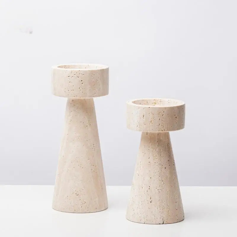 New Chinese Style Yellow Travertine Candle Holder - Elegant Home Decor for Living Room, Coffee Table, Dining Table & Model House
