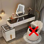 Luxury Glass Dressing Table with Smart Wireless Charging Bedroom Vanity Nightstand Makeup Table Drawers with Led Mirror Dresser