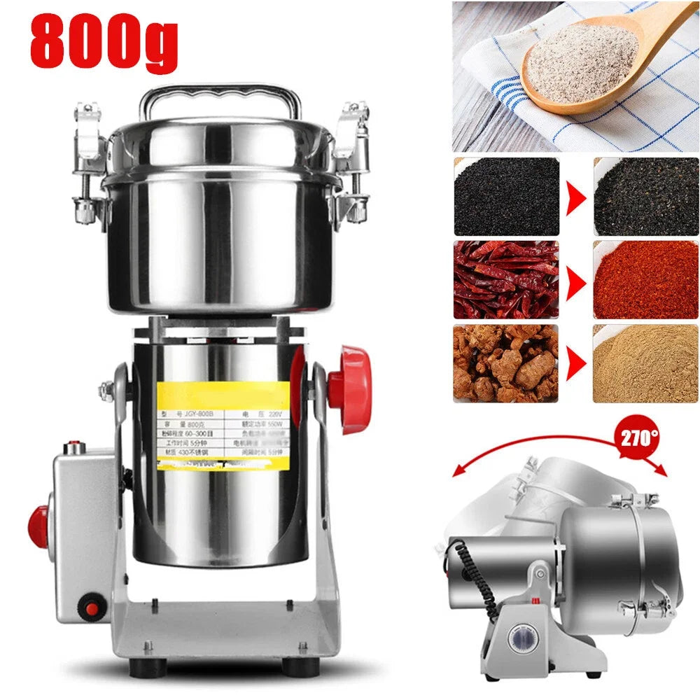 800G/2500G High Power Electric Grain Mill Grinder Swing Spice Grinders Stainless Steel for Herbs, grains, spices, cereals, corn