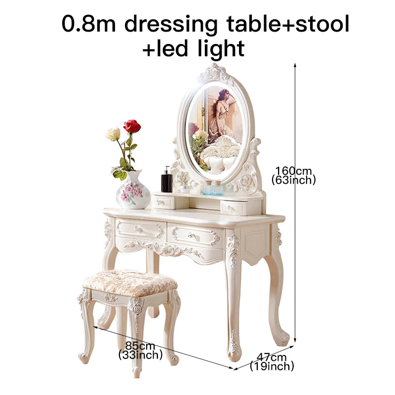 White Dressing Table With Mirror And Stool Chest Of Drawers Makeup Tables European Dressers For Bedroom Furniture Makeup Vanity