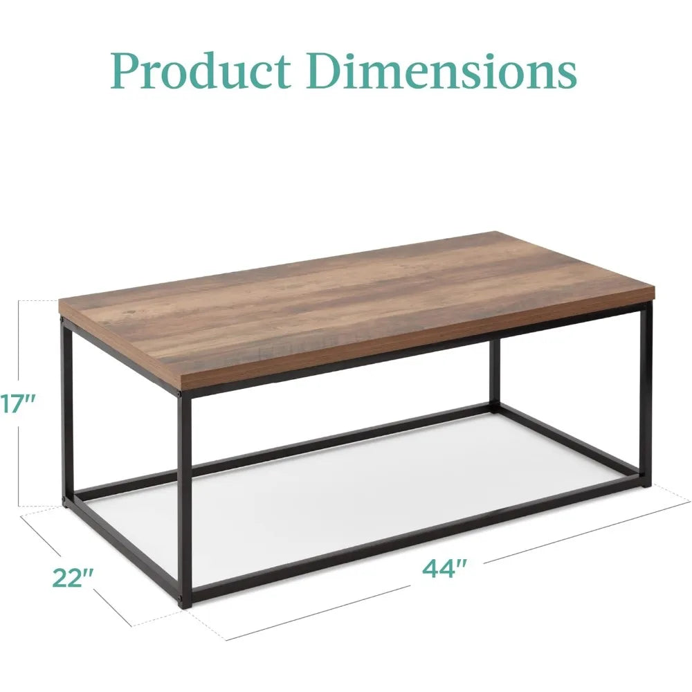44in Modern Industrial Style Rectangular Wood Grain Top Coffee Table, for Living Room w/Metal Frame