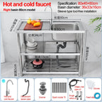Stainless Steel Sink Kitchen Household Thickened Single Trough with Bracket Wash Basin Sink with Platform Easy Landing