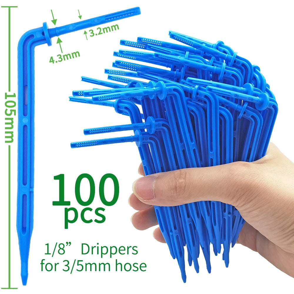 50-1000pcs Greenhouse 3/5m Hose Drip Irrigation Drippers 1/8'' Bending Arrow Emitters Garden Potted Micro Watering System