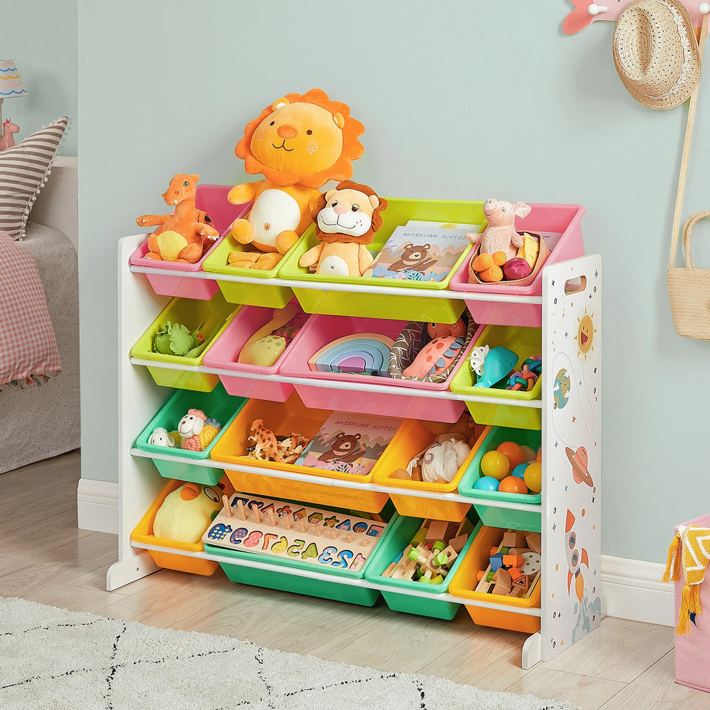 SONGMICS Children's Toy Storage Unit, Kid’s Toy Organiser with 16 Removable PP Containers, Toy Boxes, for Playroom School