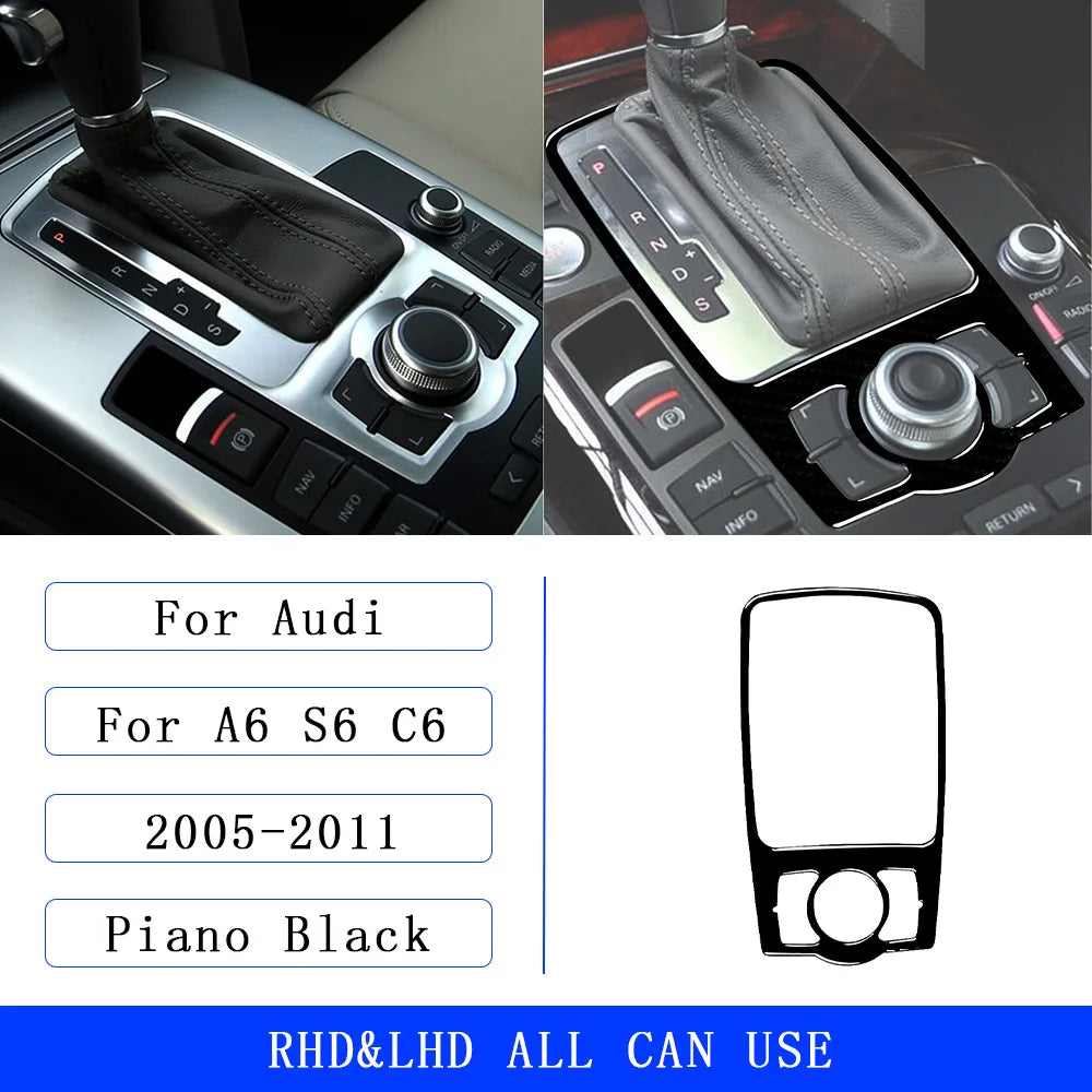 For Audi A6 S6 C6 2005-2011 Piano Black Centre Gear Shift transmission Panel Cover Car inside Trim Accessories Sticker