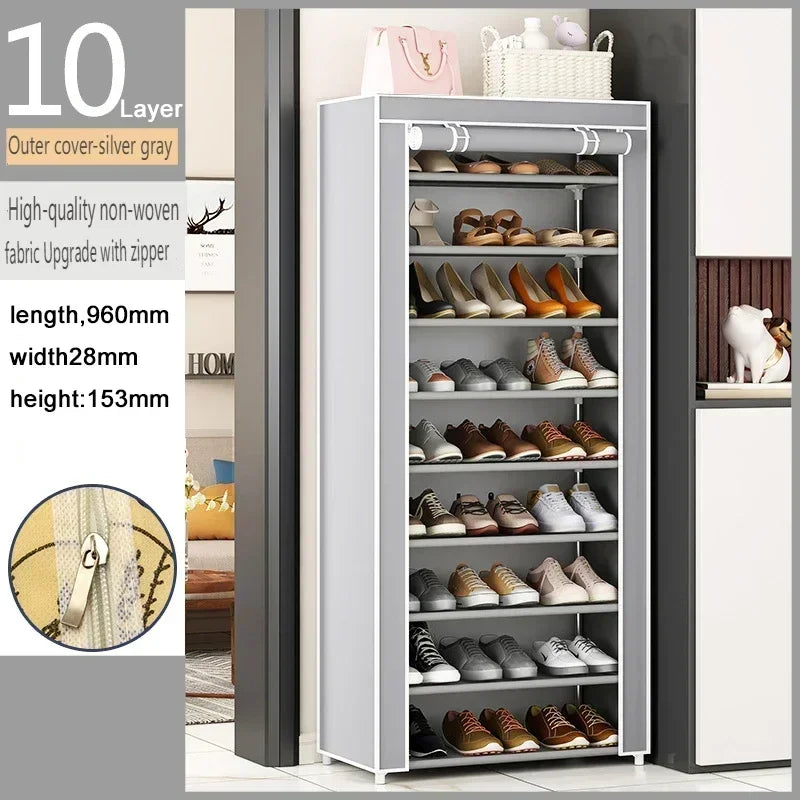 5/7/10-Layer Shoe Rack Large Dustproof Shoes Storage Hanger with Cover Simple Capacity Space-saving Shoes Cabinet Home Organizer