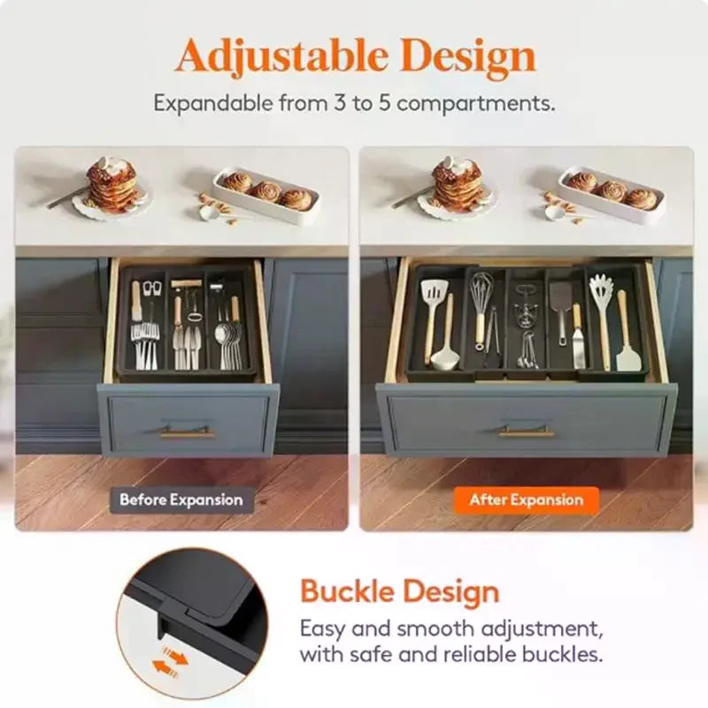 Expandable Cooking Utensil Tray Utensil Organizer For Kitchen Drawers Adjustable Cutlery Silverware Flatware Holder Kitchen Tool
