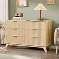 Fluted Dresser 6 Drawer, Wood Dresser for Bedroom with Rounded Edges, Mid Century Modern Dressers 47" Long Chest of Drawers, Na