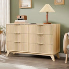 Fluted Dresser 6 Drawer, Wood Dresser for Bedroom with Rounded Edges, Mid Century Modern Dressers 47" Long Chest of Drawers, Na