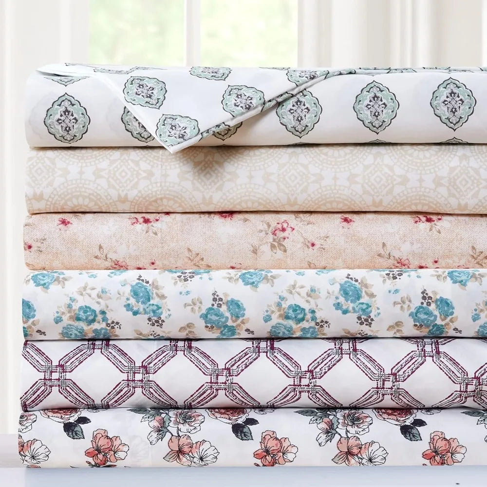4-Piece Bedding Sheets & Pillowcase Set, Printed Extra Soft Deep Pocket Up To 16 Inch Mattress Forever Roses, Bedding Set
