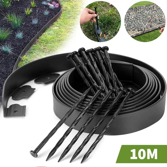 10m Flexible Plastic Lawn Edging with Ground Anchors Garden Edging Border for Outside Courtyard Buildings Fence Landscaping Flow