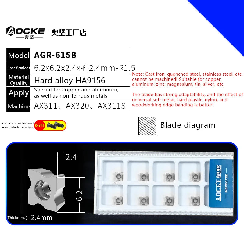 10Pcs/Box AOCKE AX3 Series Pneumatic Chamfering Machine Cermet Blade Hard Alloy Chamfer Machine Accessories Tools