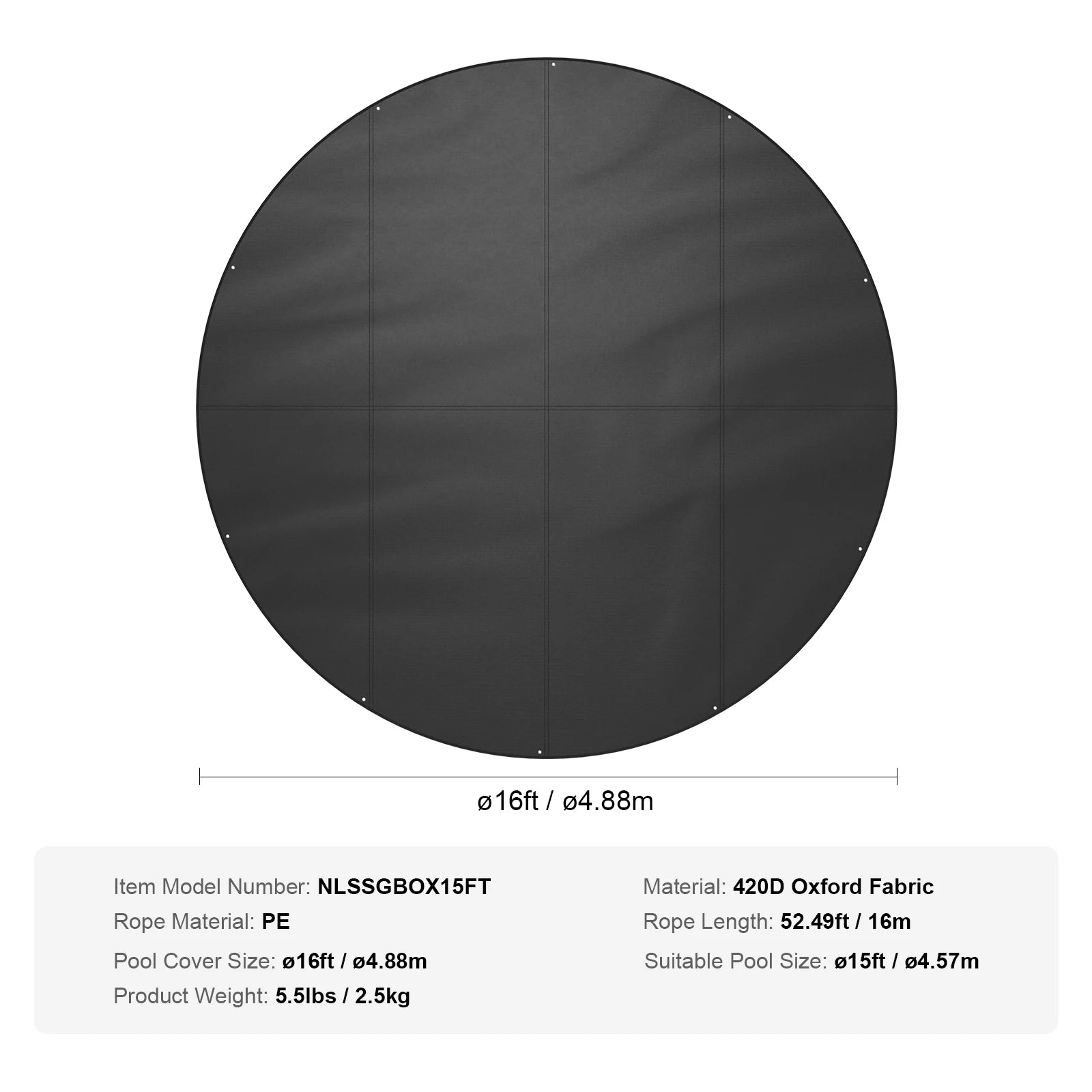 VEVOR 18/15Ft Round Pool Cover Solar Covers for Above Ground Pools Safety Pool Cover with Drawstring Design Black