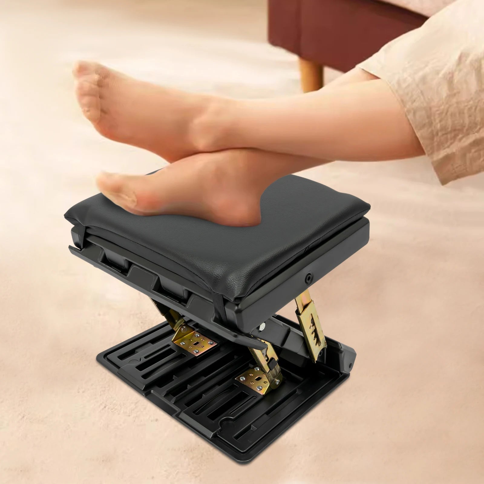 Bymaocar Black Ergonomic Foldable Footstool,Portable Footrest W/ Angle Adjustment Function,176.3lbs Load Bearing Forcars,trains