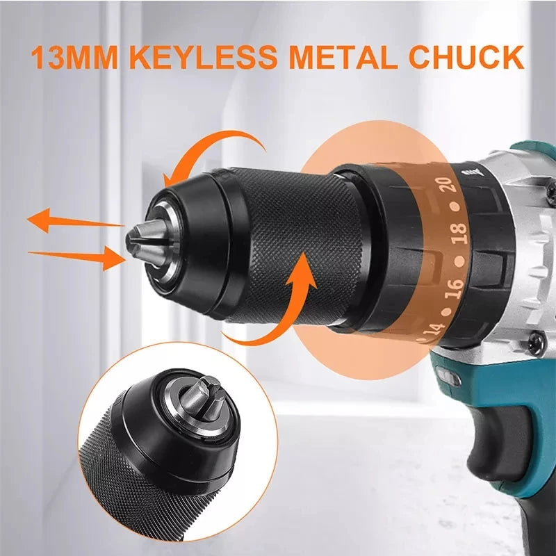 Kamolee 13MM New Brushless Electric Impact Drill Cordless Screwdriver Lithium Battery Charging Hand Drill For Makita 18V Battery
