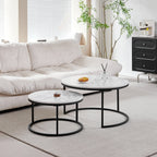 2 in 1 Marble Texture Coffee Table For Living Room Sofa Side Round Tea Desk Wooden Combination Furniture Metal Bracket Black