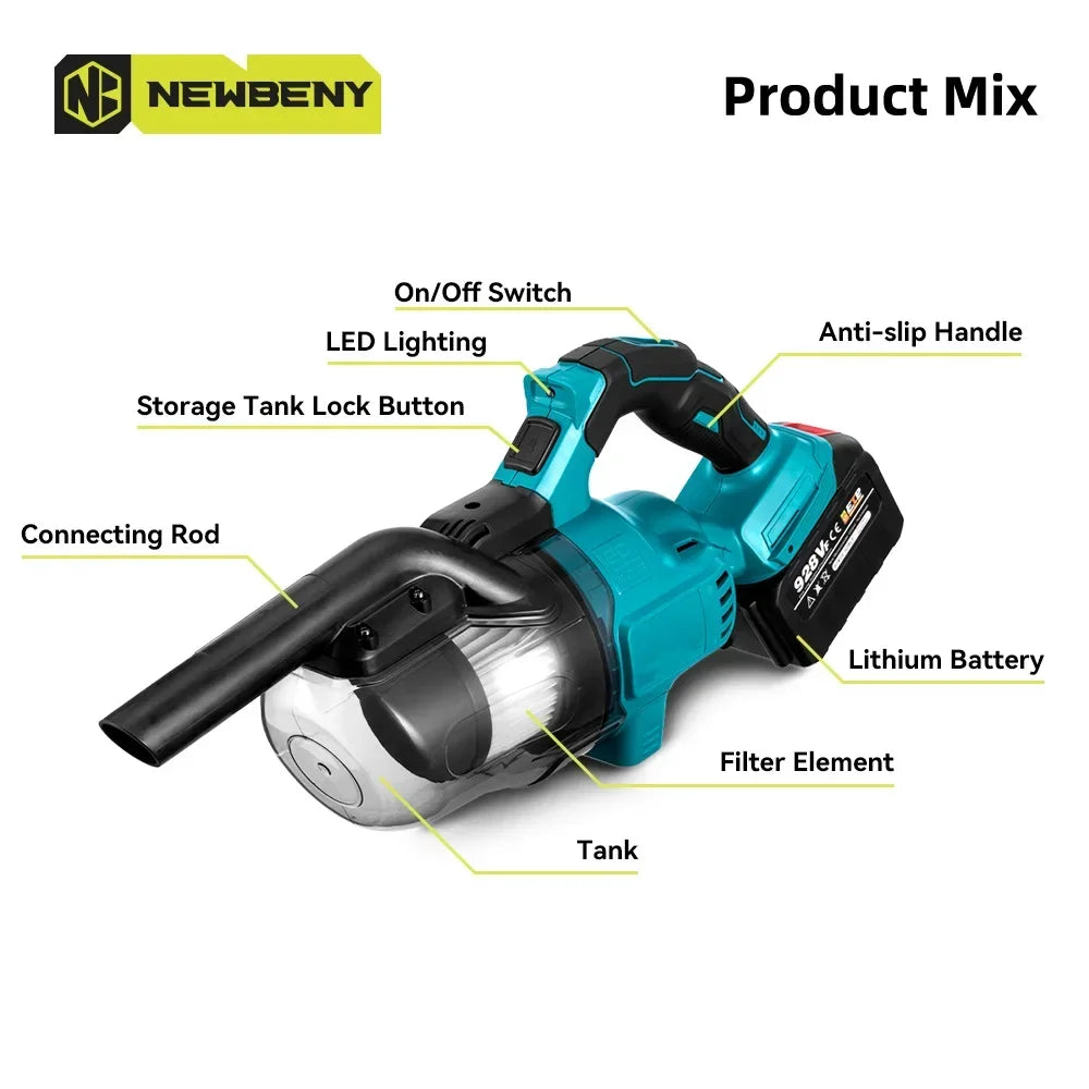 NEWBENY Cordless Handheld Electric Vacuum Cleaner Powerful Rechargeable Household Indoor Cleaning Tools For Makita Battery Pin
