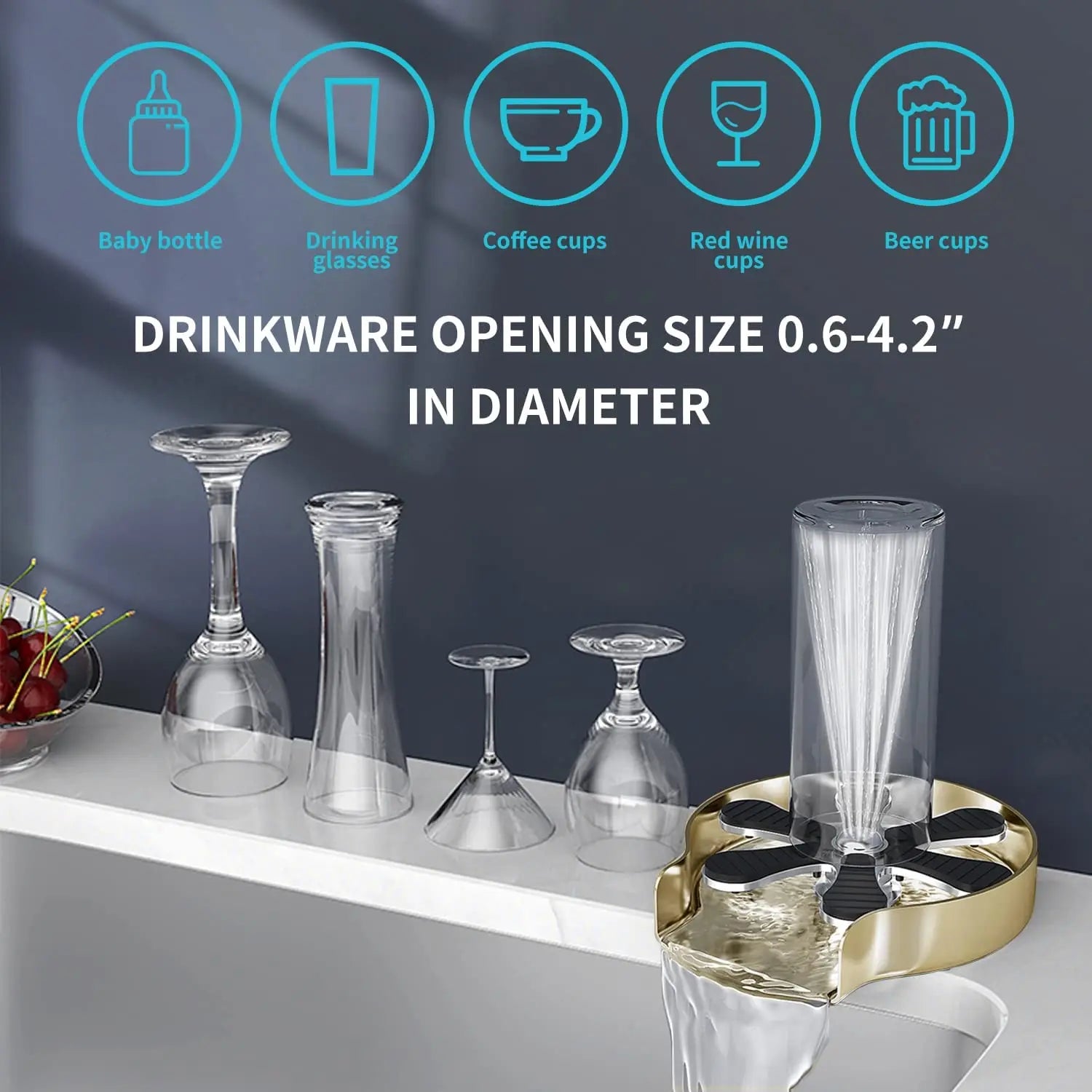 Automatic Glass Cup Washer High Pressure Kitchen Faucet Glass Rinser Stainless Steel Bar Cup Cleaner for Kitchen Sinks Wash Tool