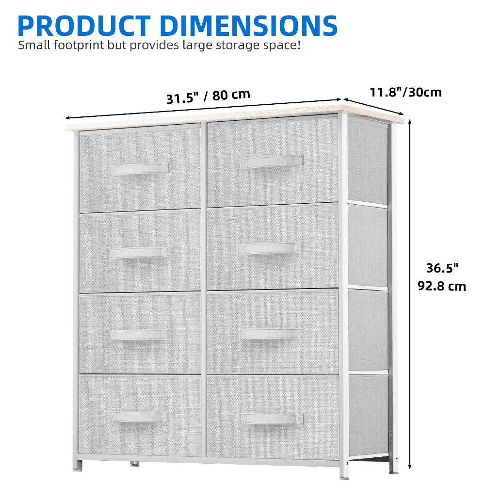 8-Drawer Fabric Dresser Storage Organizer with Sturdy Metal Frame Bedroom Closet Living Room Easy Assembly Modern Design