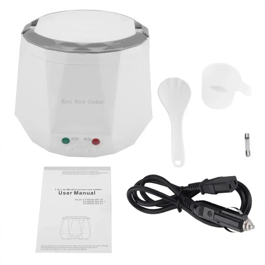 Mini Rice Cooker 1.3L Electric Heating Lunch Box Portable Thermostat Food Steamer Multi Electric Cooker For Car Truck 12/24V