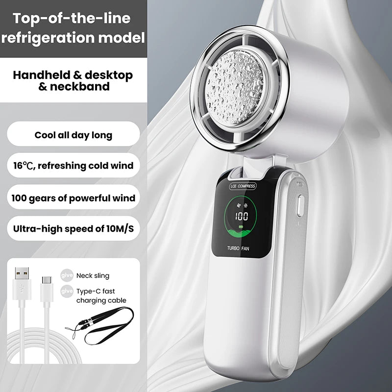 2025 New Ice Pack High Speed Handheld Eletirc Fan 100 Speed Adjustable