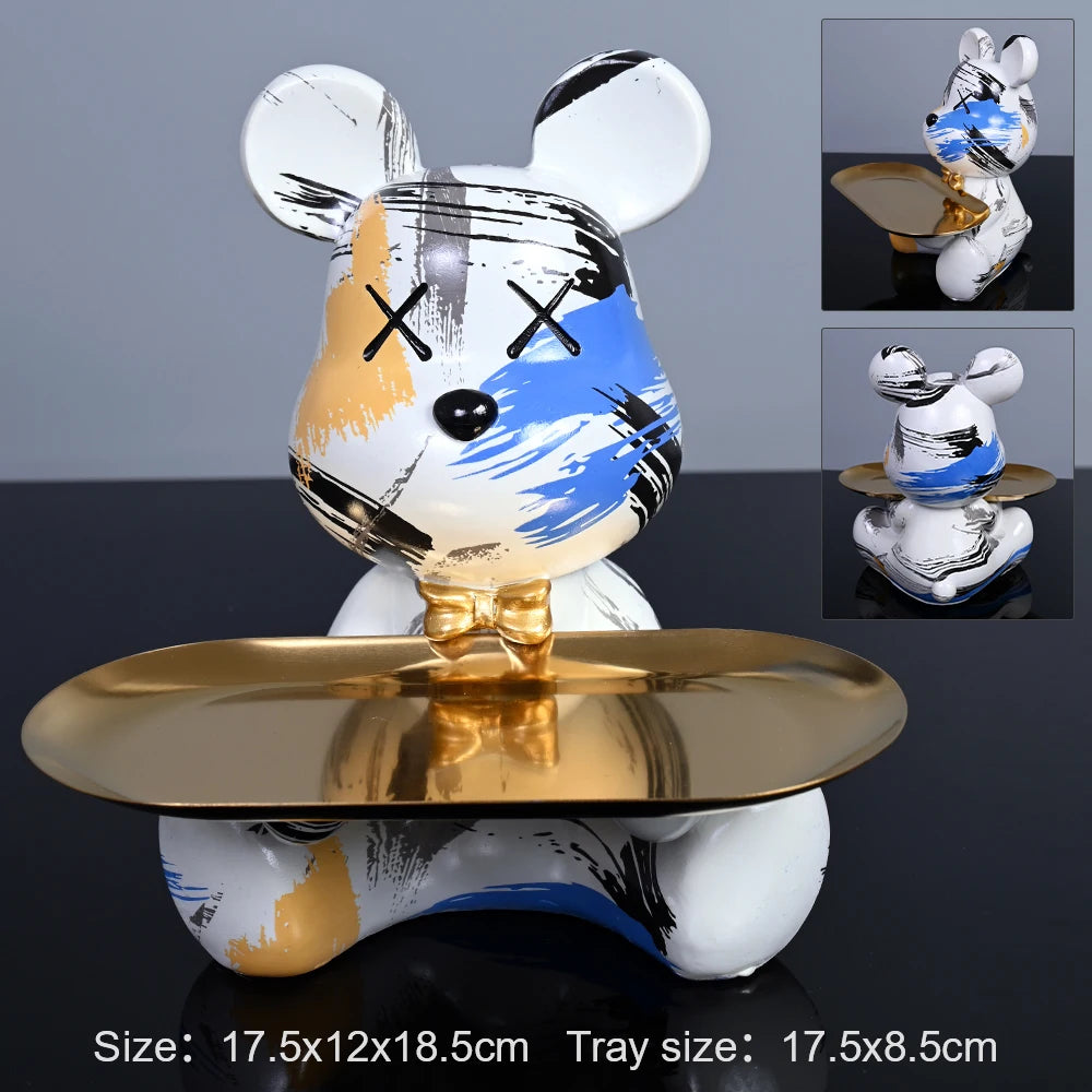 Interior Resin Colorful Bear with Tray for Keys Holder Table Decoration Accessories Animal Figurine Decorative Statues Home Gift