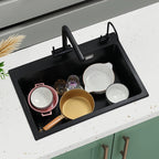 Black Quartz Stone Sink, Kitchen Large Single Sink, Household Vegetable Embedded Countertop Sink