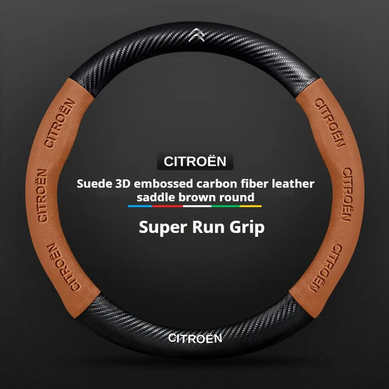 For Citroen C1 C2 C3 C4 C5 C6 VTS Xsara C-Crosser Berlingo Jumpy Carbon fiber Suede Car Steering Wheel Cover Auto Accessories