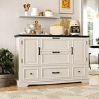 Farmhouse 48" Buffet Cabinet with Storage,Coffee Bar for Kitchen,Living Room,Wood Rustic Sideboard Cabinet w/5 Drawers&2 Groove