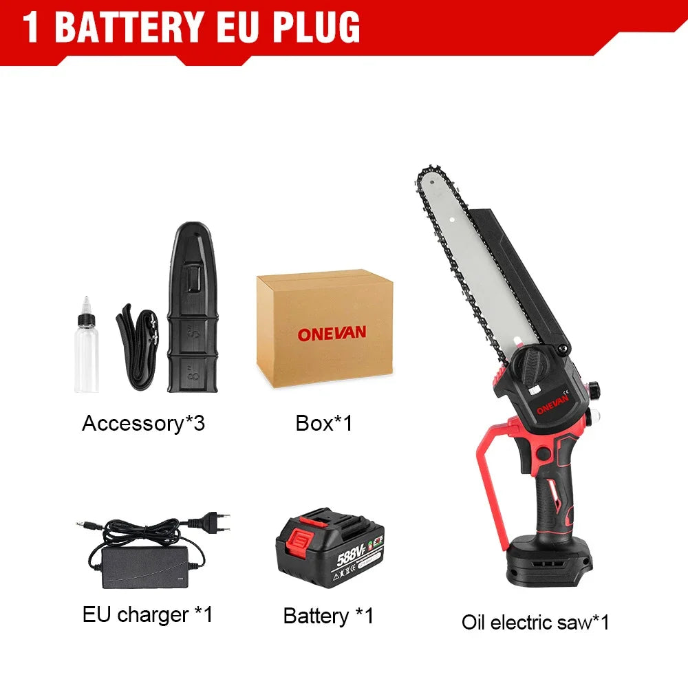 ONEVAN 8Inch Brushless Electric Chainsaw 4500W Cordless Electric Saw Rechargeable Woodworking Tool For Makita 18V Battery Pin
