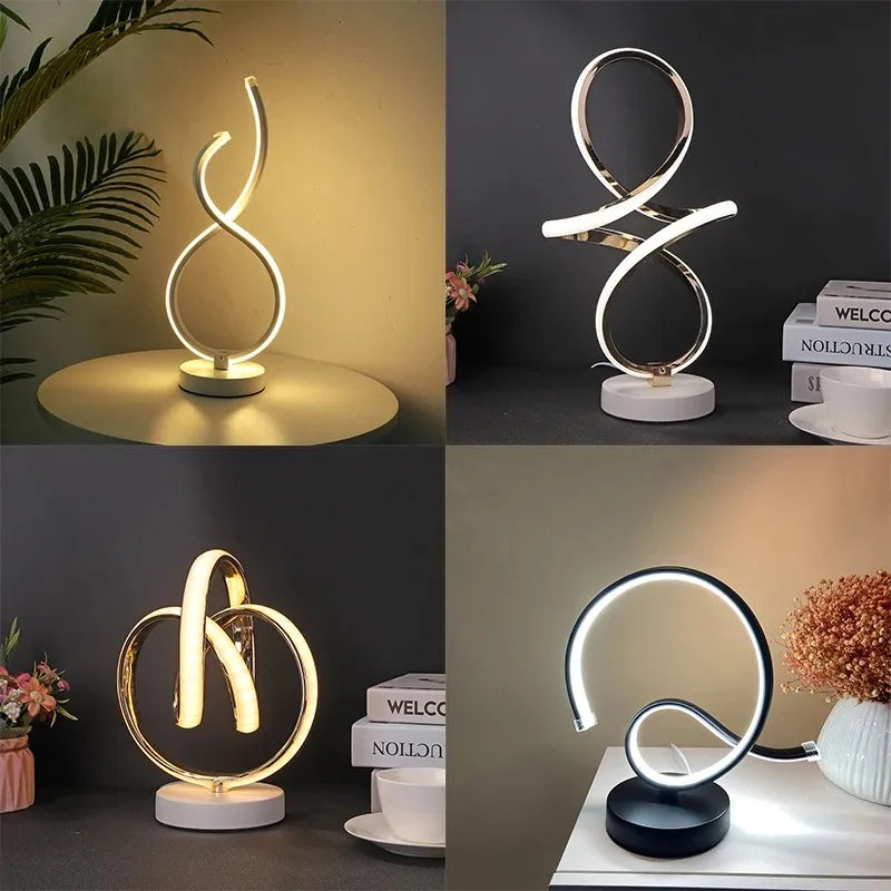 Modern Spiral LED Table Lamp Metal Bedroom Bedside Desk Lights Home Living Study Room Eye Protection Reading Night Lighting