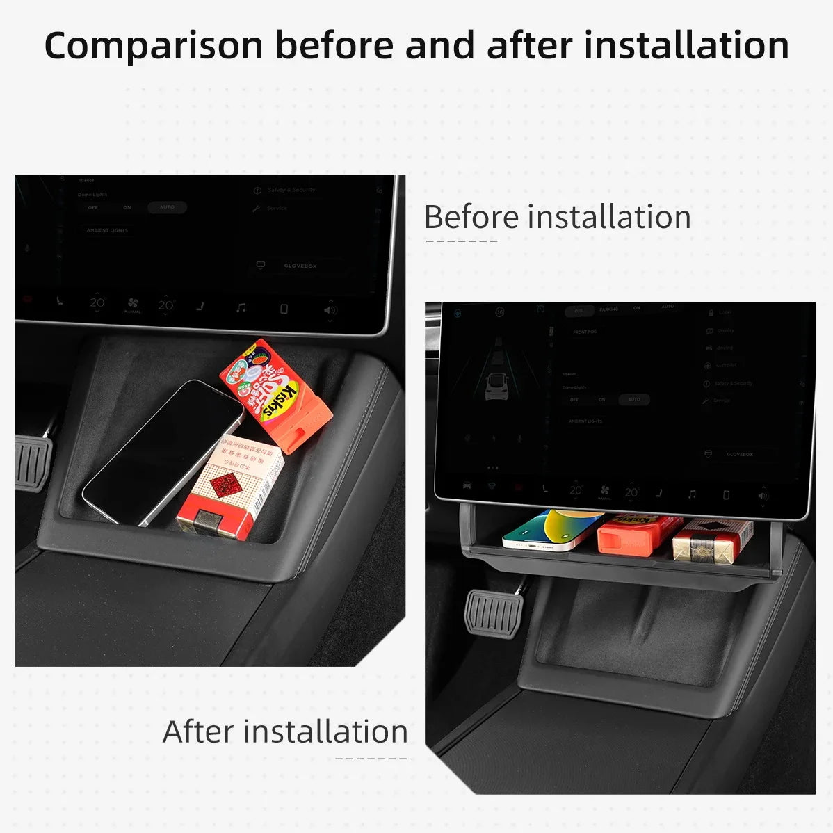 For Tesla Model Y Juniper 2025 Model 3 Highland 2024 Under-Screen Hidden Storage Box Behind Screen Center Console Organizer Case