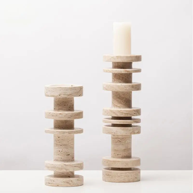 New Chinese Style Yellow Travertine Candle Holder - Elegant Home Decor for Living Room, Coffee Table, Dining Table & Model House