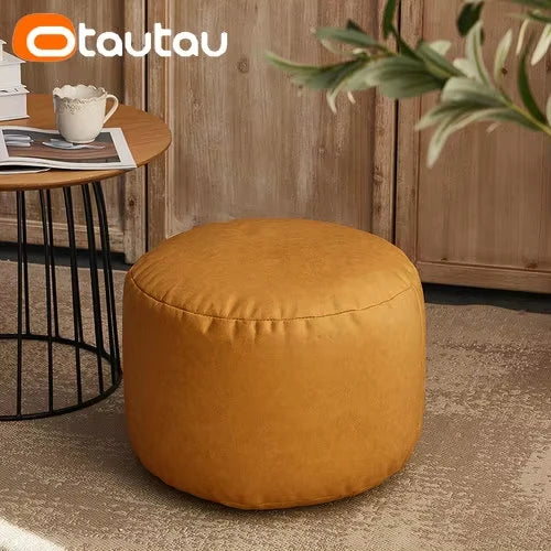 OTAUTAU Big Faux Leather Ottoman Pouf Stool with Filling Bean Bag Footrest Footstool Corner Door Side Seat Futon Frameless JD007