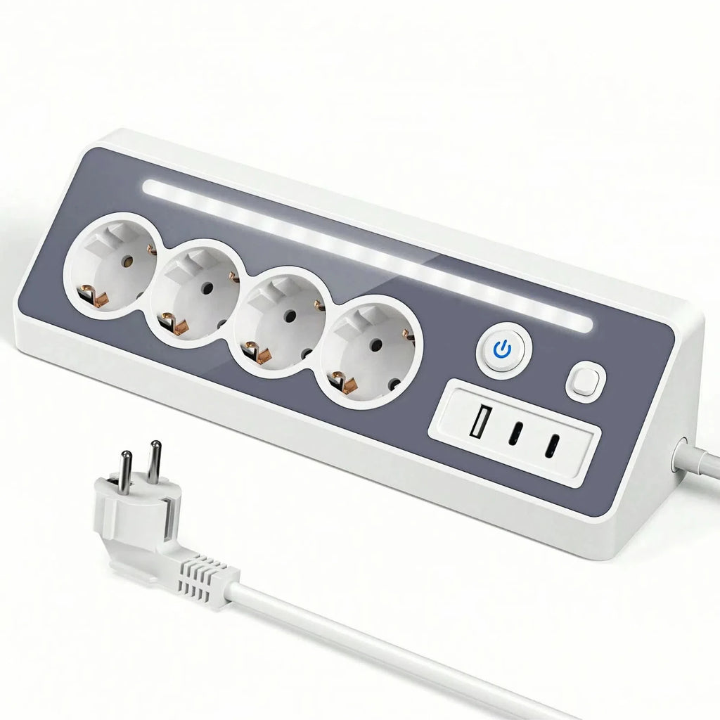 7-in-1 wall-mounted socket with night light, USB-A/C fast charging, 1.5-meter extension cable suitable for home bedrooms