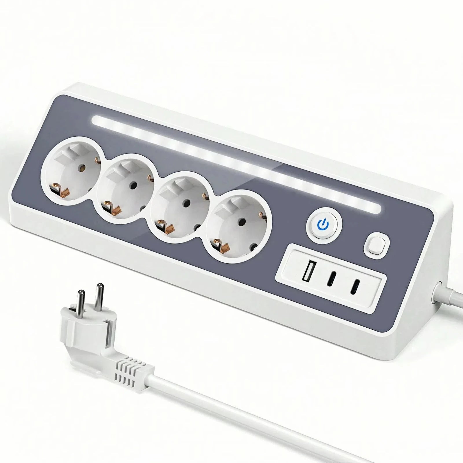 7-in-1 wall-mounted socket with night light, USB-A/C fast charging, 1.5-meter extension cable suitable for home bedrooms