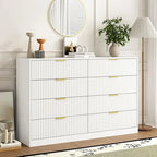 8 Drawer Dresser for Bedroom, Modern Fluted Double Dresser, 55" Wide Chest of Dressers, Mid Century Wooden Beside Table for Clos