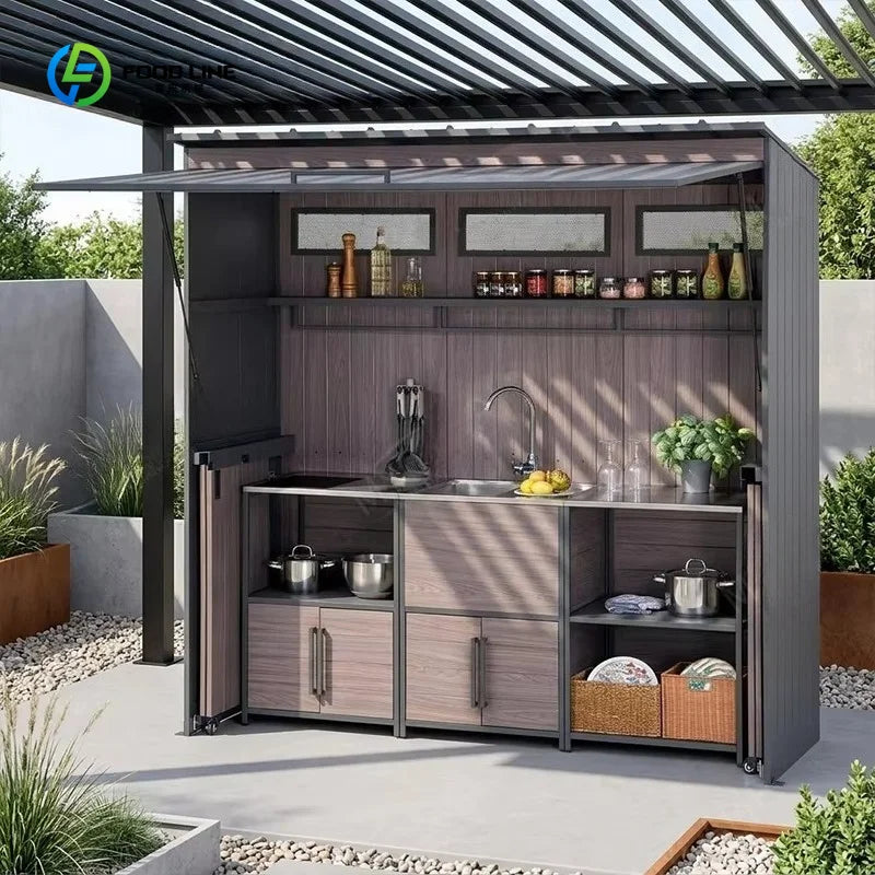 304 Stainless Steel Modular Outdoor Kitchen Set  Station Cabinet Island with Sink Drawer Weatherproof Customized