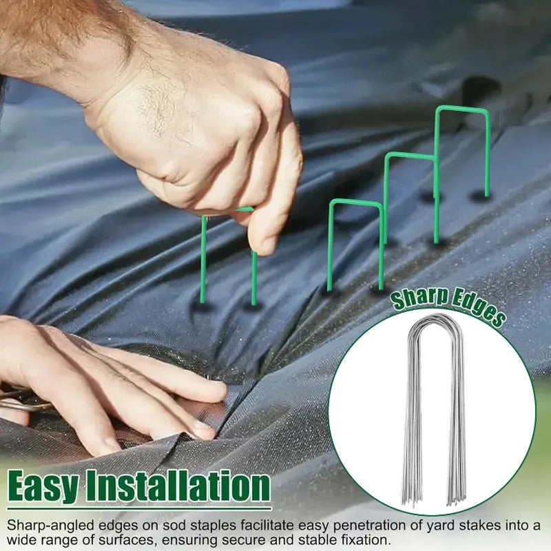 Galvanized U-type Garden Staples Heavy-duty Fence Tubing Stakes Sod Pins Artificial Grass Tent Securing Pegs Lawns Ground Nails